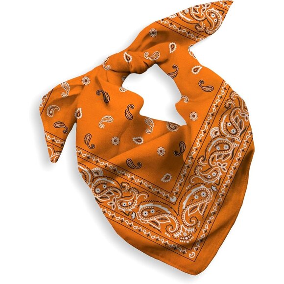 Women's Orange Cotton Bandana Large Cowgirl Imported Handkerchief Headband Scarf - Picture 1 of 7